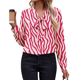 Zeagoo White Blouse for Women Long Sleeve Work Casual Chiffon Tops Bow Tie Ladies Business Shirts