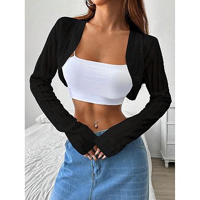 Women Cropped Cardigan Knit Lightweight Long Sleeve Shrug