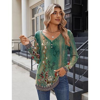 Zeagoo Women's Long Sleeve Boho Blouses, Basic V Neck Tee, Business Casual Work Tunic Tops