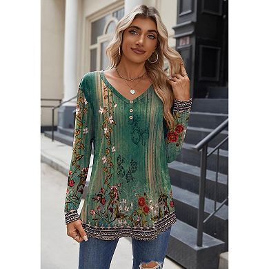 Zeagoo Women's Long Sleeve Boho Blouses, Basic V Neck Tee, Business Casual Work Tunic Tops