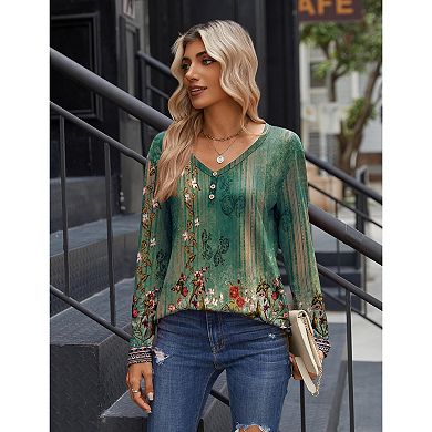 Zeagoo Women's Long Sleeve Boho Blouses, Basic V Neck Tee, Business Casual Work Tunic Tops