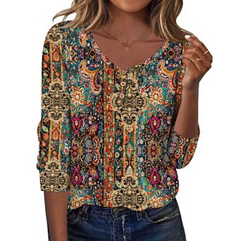 Zeagoo Women's Long Sleeve Boho Blouses, Basic V Neck Tee, Business Casual Work Tunic Tops