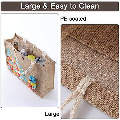 Straw Beach Tote Tassel Handle Waterproof Vacation Bag