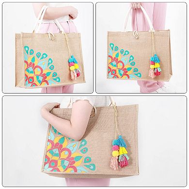 Straw Beach Tote Tassel Handle Waterproof Vacation Bag