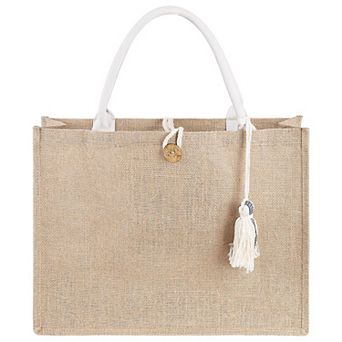 Straw Beach Tote Tassel Handle Waterproof Vacation Bag