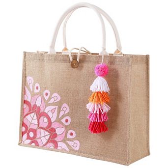 Straw Beach Tote Tassel Handle Waterproof Vacation Bag