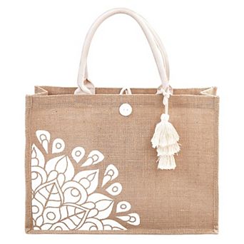 Straw Beach Tote Tassel Handle Waterproof Vacation Bag