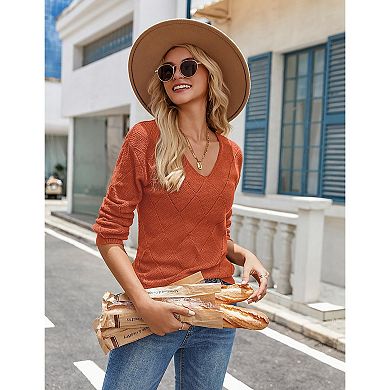 Zeagoo Women's Long Sleeve V Neck Knit Pullover Lightweight Crochet Casual Sweater Tops