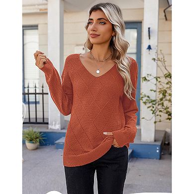 Zeagoo Women's Long Sleeve V Neck Knit Pullover Lightweight Crochet Casual Sweater Tops