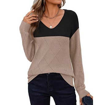 Zeagoo Women's Long Sleeve V Neck Knit Pullover Lightweight Crochet Casual Sweater Tops