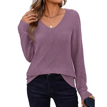 Zeagoo Women's Long Sleeve V Neck Knit Pullover Lightweight Crochet Casual Sweater Tops