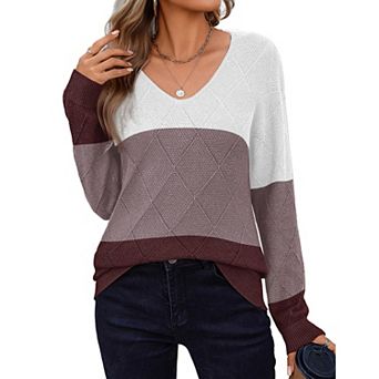 Zeagoo Women's Long Sleeve V Neck Knit Pullover Lightweight Crochet Casual Sweater Tops