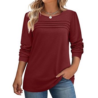 Zeagoo Women's Floral Long Sleeve Crewneck Pleated Tunic Tops Casual Fall Dressy Blouses