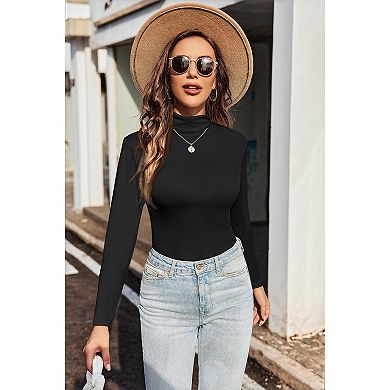 Zeagoo Women's Turtleneck Long Sleeve Crop Tops, Slim Fitting Mock Neck Layering Tees