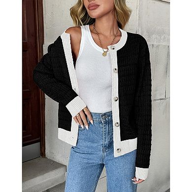 Zeagoo Women's Button Down Open Front Long Sleeve Knit Cropped Cardigan Sweaters