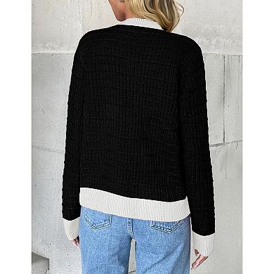 Zeagoo Women's Button Down Open Front Long Sleeve Knit Cropped Cardigan Sweaters