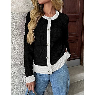 Zeagoo Women's Button Down Open Front Long Sleeve Knit Cropped Cardigan Sweaters