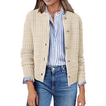 Zeagoo Women's Button Down Open Front Long Sleeve Knit Cropped Cardigan Sweaters