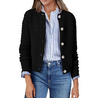 Zeagoo Women's Button Down Open Front Long Sleeve Knit Cropped Cardigan Sweaters