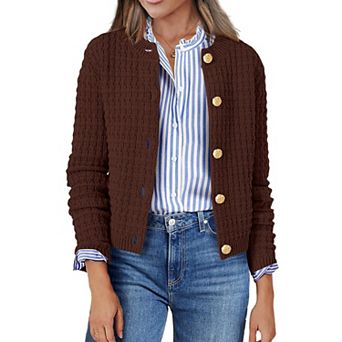 Zeagoo Women's Button Down Open Front Long Sleeve Knit Cropped Cardigan Sweaters