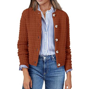 Zeagoo Women's Button Down Open Front Long Sleeve Knit Cropped Cardigan Sweaters