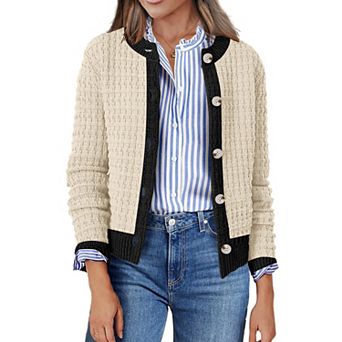 Zeagoo Women's Button Down Open Front Long Sleeve Knit Cropped Cardigan Sweaters
