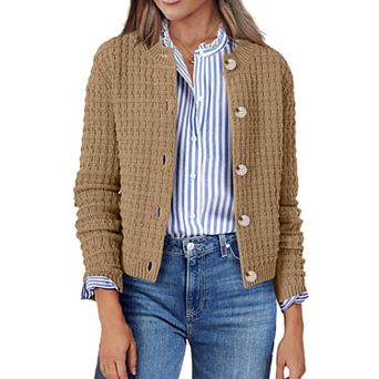 Zeagoo Women's Button Down Open Front Long Sleeve Knit Cropped Cardigan Sweaters