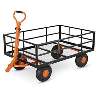Mesh Utility Cart with Removable Sides,3-in-1 Steel Garden Wagon,900-1400 lbs Capacity