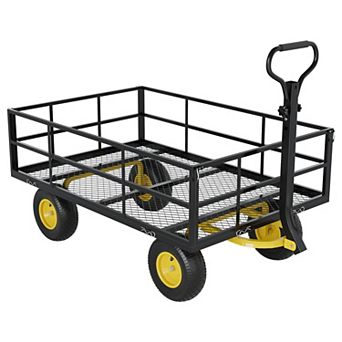 Mesh Utility Cart with Removable Sides,3-in-1 Steel Garden Wagon,900-1400 lbs Capacity