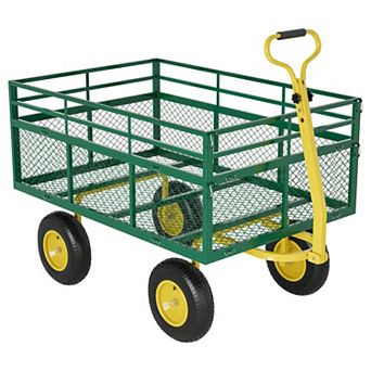 Mesh Utility Cart with Removable Sides,3-in-1 Steel Garden Wagon,900-1400 lbs Capacity