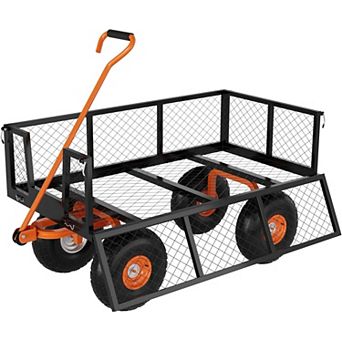 Mesh Utility Cart with Removable Sides,3-in-1 Steel Garden Wagon,900-1400 lbs Capacity