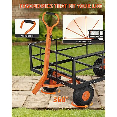 Mesh Utility Cart with Removable Sides,3-in-1 Steel Garden Wagon,900-1400 lbs Capacity