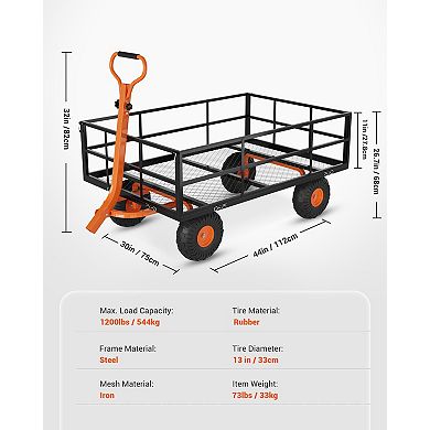 Mesh Utility Cart with Removable Sides,3-in-1 Steel Garden Wagon,900-1400 lbs Capacity