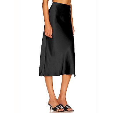 Women's Elegant High-Waist Midi Skirt with Side Split