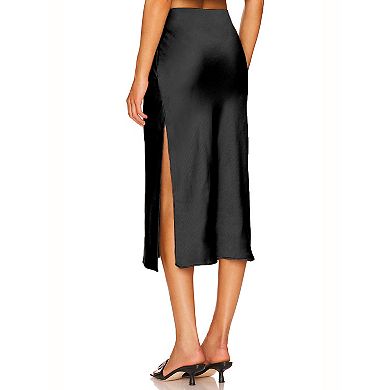 Women's Elegant High-Waist Midi Skirt with Side Split