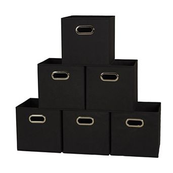 6 pc Foldable Fabric Storage Bins Poly-woven Chipboard Grommet Handle Stackable Gift Basket