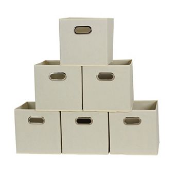 6 pc Foldable Fabric Storage Bins Poly-woven Chipboard Grommet Handle Stackable Gift Basket