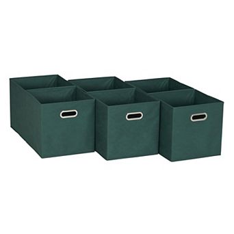 6 pc Foldable Fabric Storage Bins Poly-woven Chipboard Grommet Handle Stackable Gift Basket