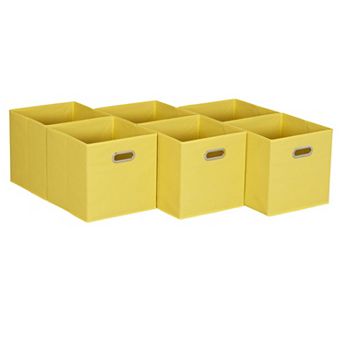 6 pc Foldable Fabric Storage Bins Poly-woven Chipboard Grommet Handle Stackable Gift Basket
