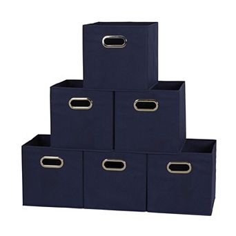 6 pc Foldable Fabric Storage Bins Poly-woven Chipboard Grommet Handle Stackable Gift Basket
