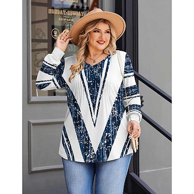 Zeagoo Women's Boho Long Sleeve V Neck Pleated Flowy Tunic Blouses Casual Fall Tops