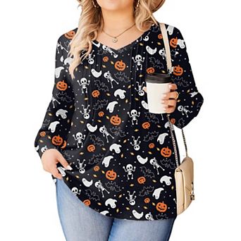 Zeagoo Women's Boho Long Sleeve V Neck Pleated Flowy Tunic Blouses Casual Fall Tops