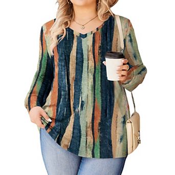 Zeagoo Women's Boho Long Sleeve V Neck Pleated Flowy Tunic Blouses Casual Fall Tops