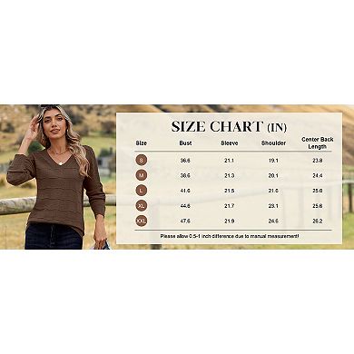 Zeagoo Women's Long Sleeve V-Neck Crochet Pullover Sweater Loose Business Casual Tops