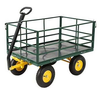 3-in-1 Heavy Duty Steel Garden Wagon Cart,Utility Yard Trailer, 13-Inch All-Terrain Wheels