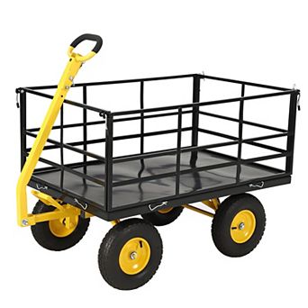 3-in-1 Heavy Duty Steel Garden Wagon Cart,Utility Yard Trailer, 13-Inch All-Terrain Wheels
