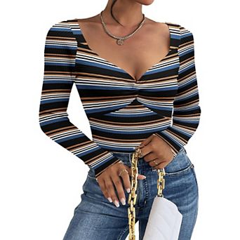 Zeagoo Women's Long Sleeve V Neck Twist Knot Sweater Tops Slim Fitted Casual Fall Tops