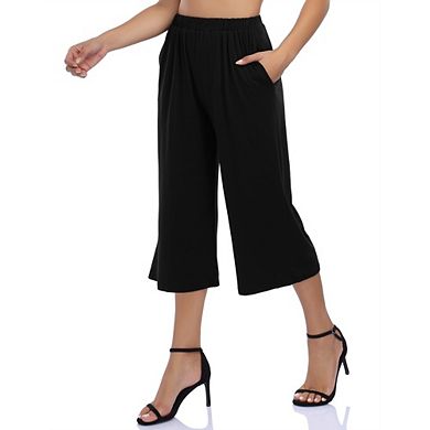 Womens Capri Yoga Pants Wide Leg Drawstring Lounge Pants Loose Comfy Workout Capris Sweatpants