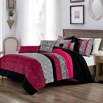 Black Pink Animal Print Comforter Set
