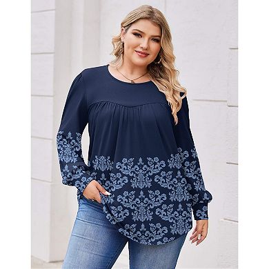Zeagoo Women's Fall Long Sleeve Crew Neck Babydoll Tunic Tops Business Work Blouses